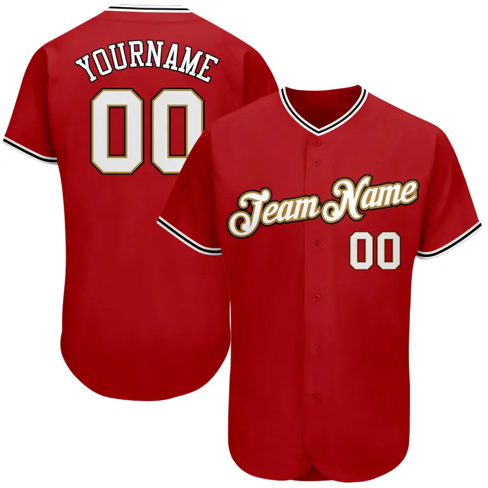 Custom Red Baseball Jersey with White-Old Gold