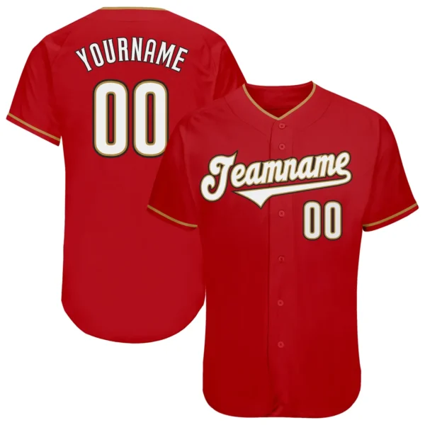 Custom Red Baseball Jersey with White-Old Gold
