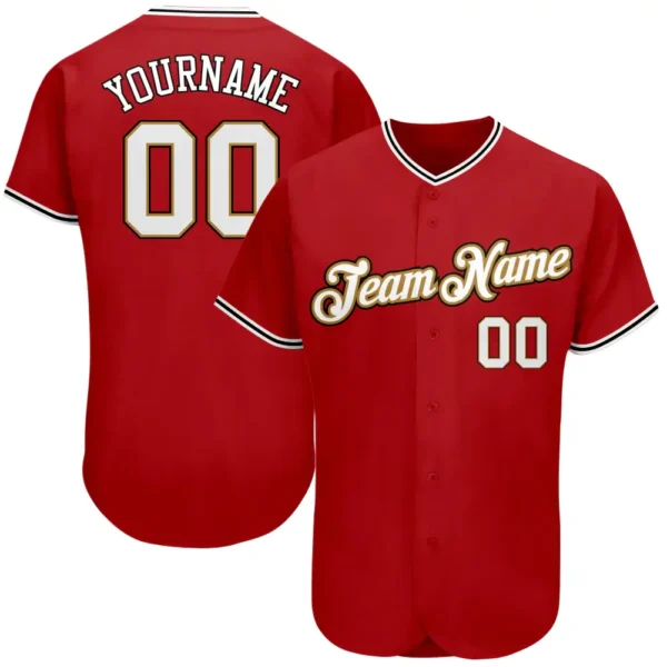 Custom Red Baseball Jersey with White-Old Gold