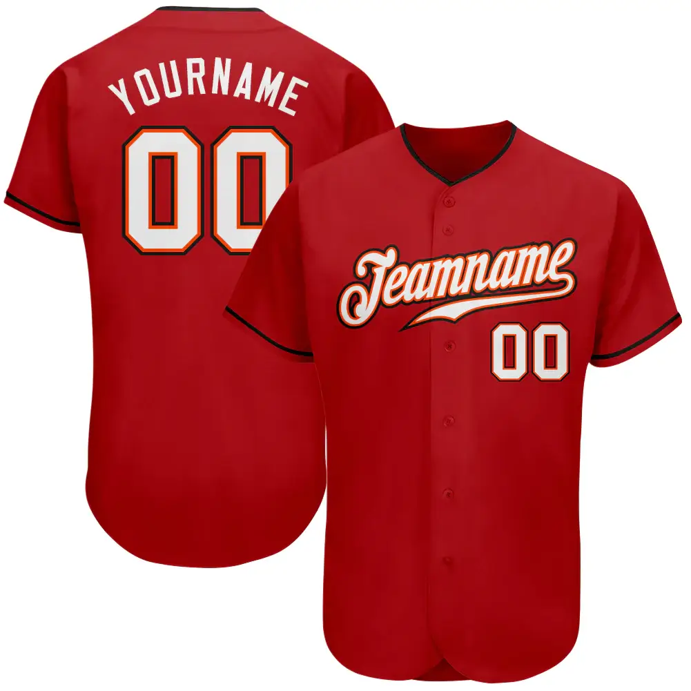 Custom Red Baseball Jersey with White-Orange