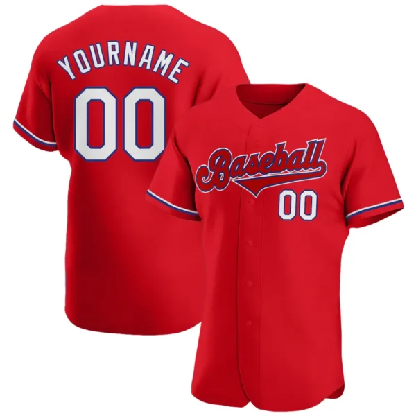 Custom Red Baseball Jersey with White-Royal
