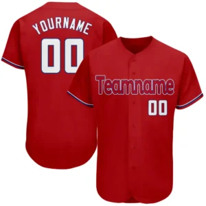 Custom Red Baseball Jersey with White-Royal
