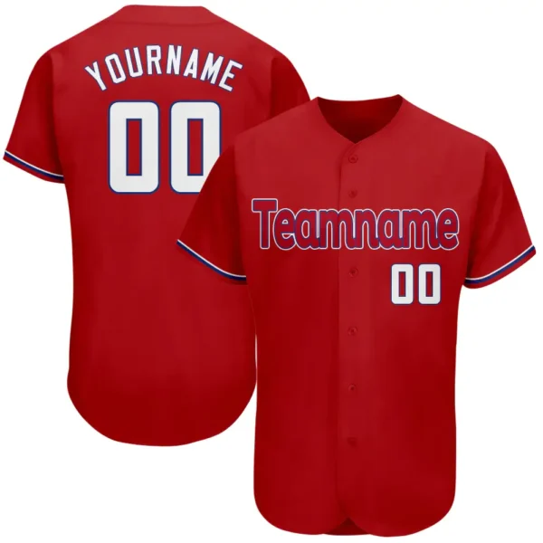 Custom Red Baseball Jersey with White-Royal