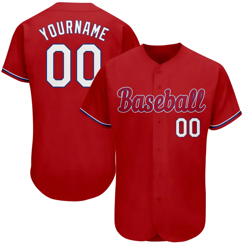 Custom Red Baseball Jersey with White-Royal