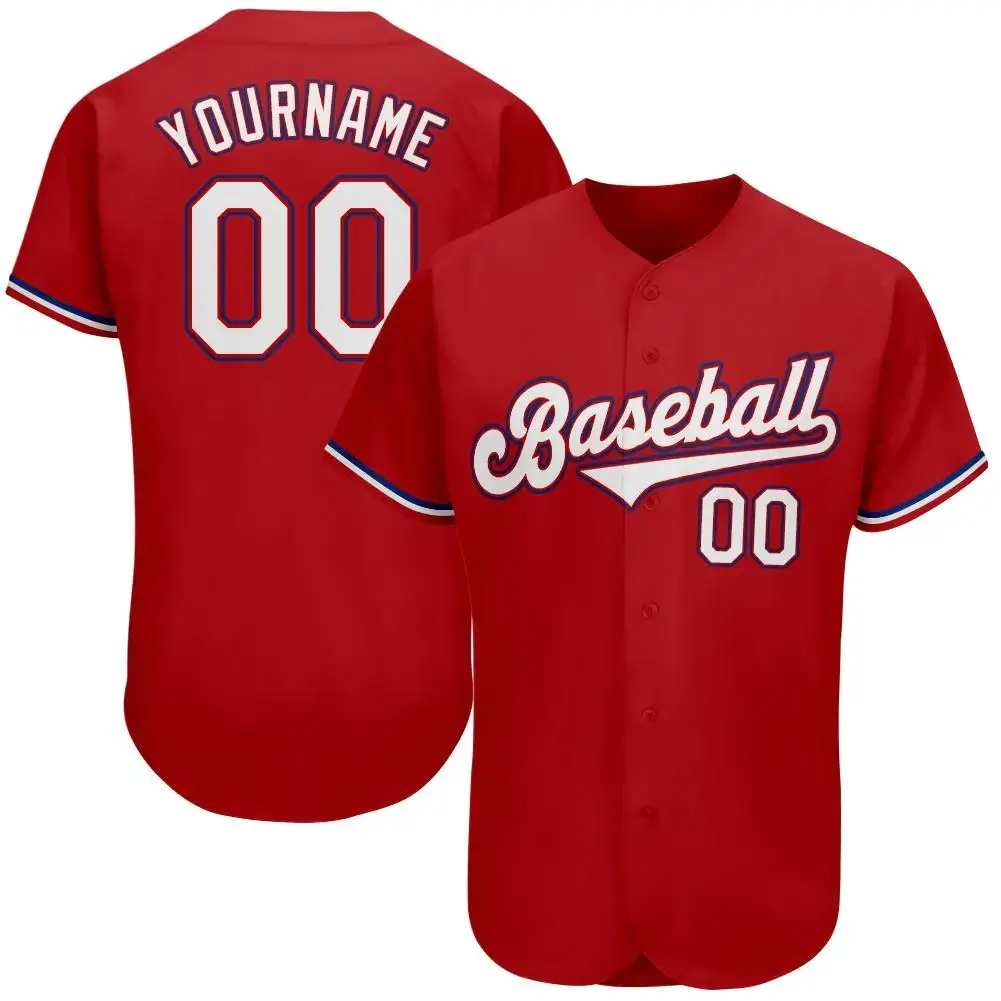 Custom Red Baseball Jersey with White-Royal