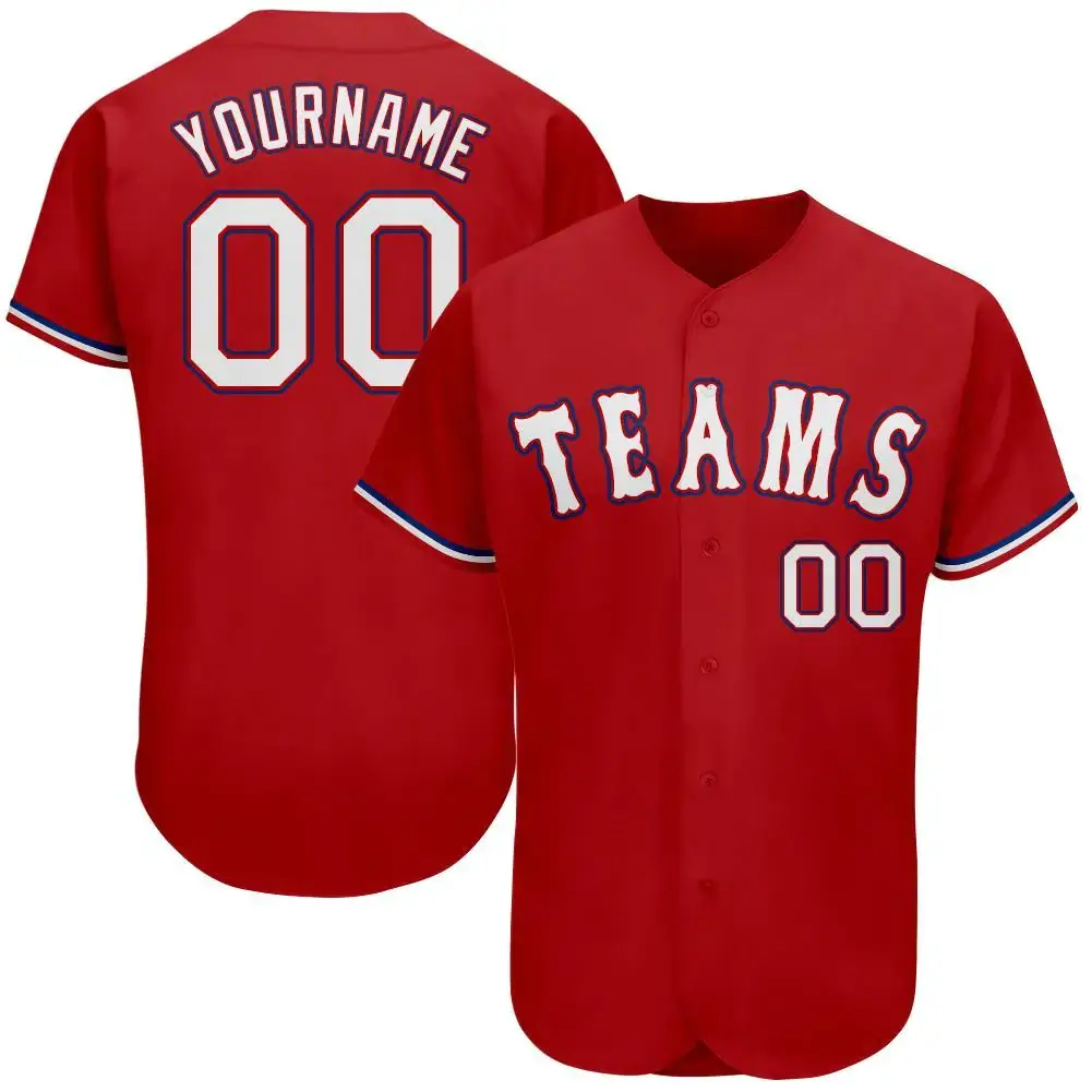 Custom Red Baseball Jersey with White-Royal