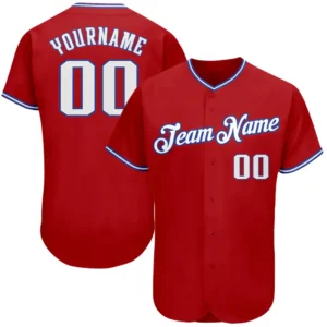 Custom Red Baseball Jersey with White-Royal