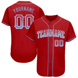 Custom Red Drift Fashion Baseball Jersey with Light Blue-White
