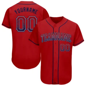 Custom Red Drift Fashion Baseball Jersey with Navy-Gray