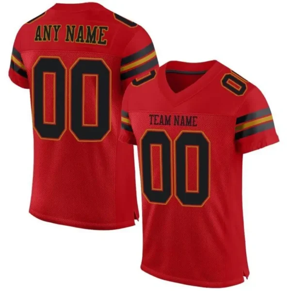 Custom Red Mesh Football Jersey with Black-Old Gold