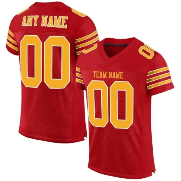Custom Red Mesh Football Jersey with Gold