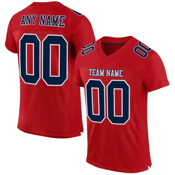 Custom Red Mesh Football Jersey with Navy