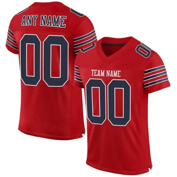 Custom Red Mesh Football Jersey with Navy