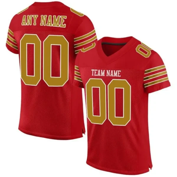Custom Red Mesh Football Jersey with Old Gold