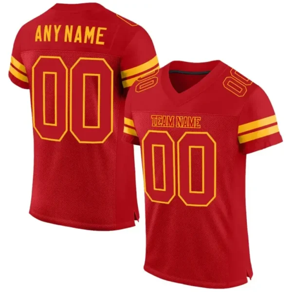 Custom Red Mesh Football Jersey with Red-Gold