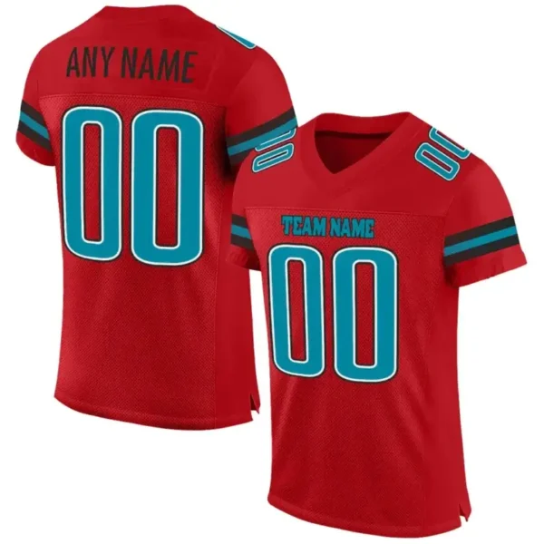 Custom Red Mesh Football Jersey with Teal-Black