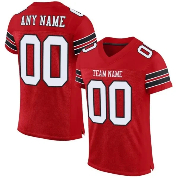 Custom Red Mesh Football Jersey with White-Black