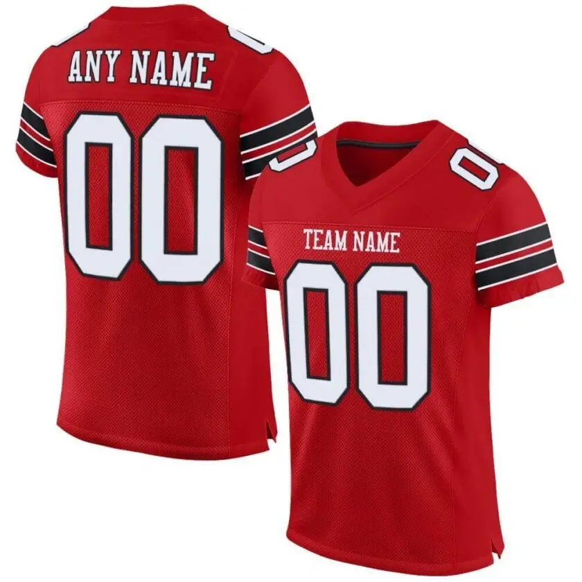 Custom Red Mesh Football Jersey with White-Black