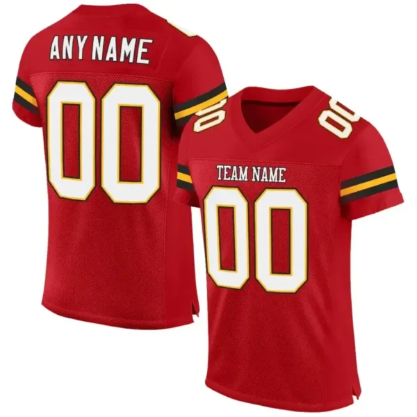 Custom Red Mesh Football Jersey with White-Gold