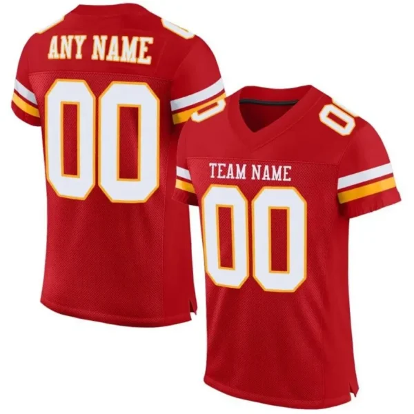 Custom Red Mesh Football Jersey with White-Gold