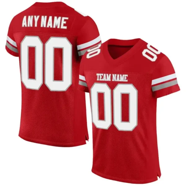 Custom Red Mesh Football Jersey with White-Gray