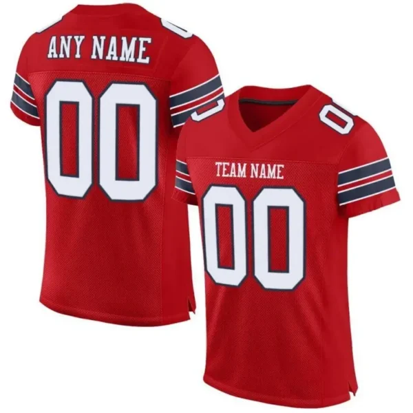Custom Red Mesh Football Jersey with White-Navy