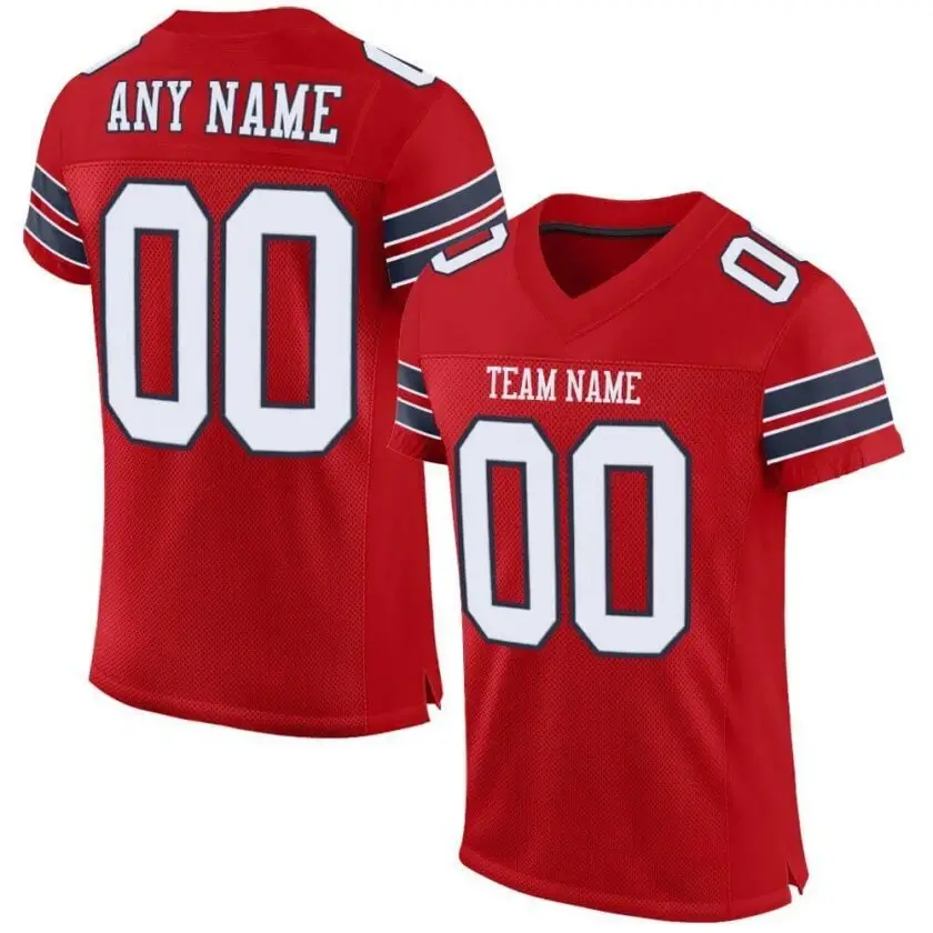 Custom Red Mesh Football Jersey with White-Navy