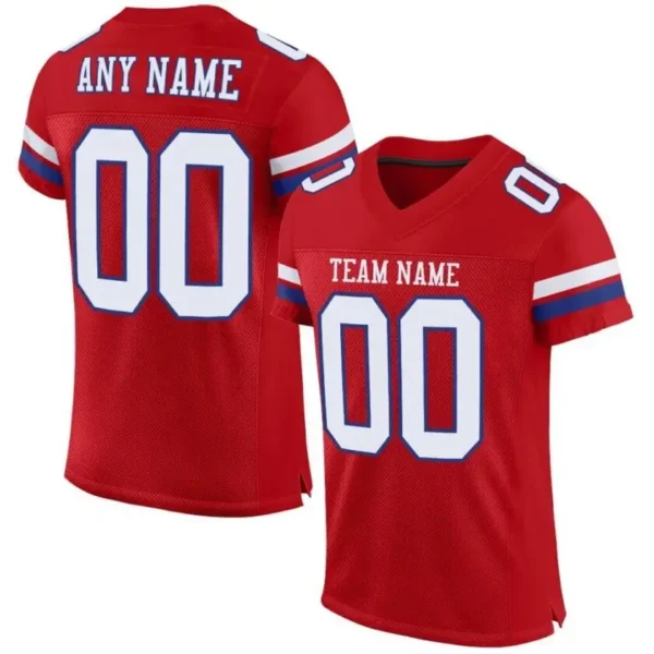 Custom Red Mesh Football Jersey with White-Royal