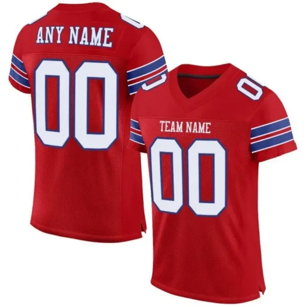 Custom Red Mesh Football Jersey with White-Royal
