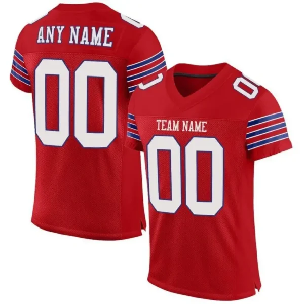 Custom Red Mesh Football Jersey with White-Royal