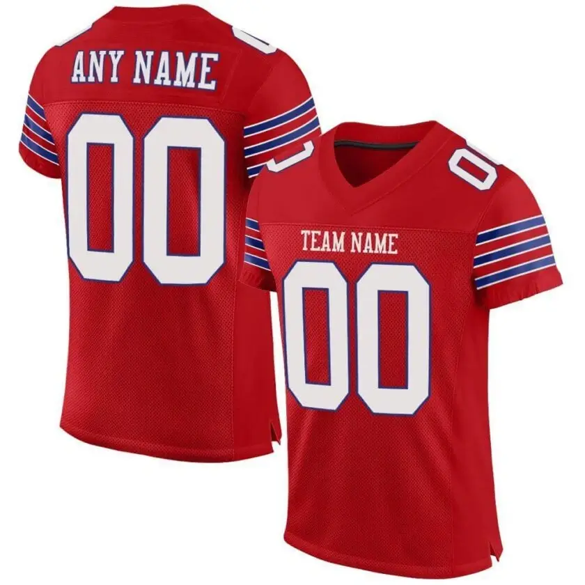 Custom Red Mesh Football Jersey with White-Royal