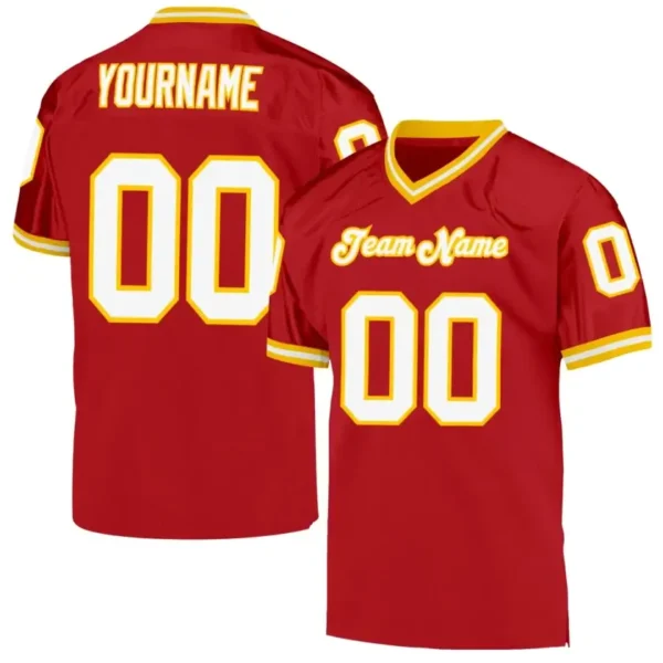 Custom Red Mesh Throwback Football Jersey with Gold