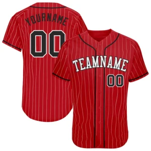 Custom Red Pinstripe Baseball Jersey with Black-White
