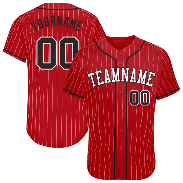 Custom Red Pinstripe Baseball Jersey with Black-White
