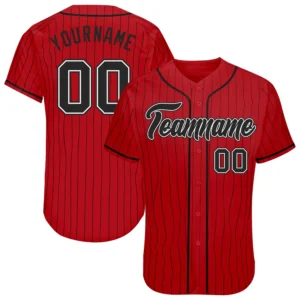 Custom Red Pinstripe Baseball Jersey with Black-White