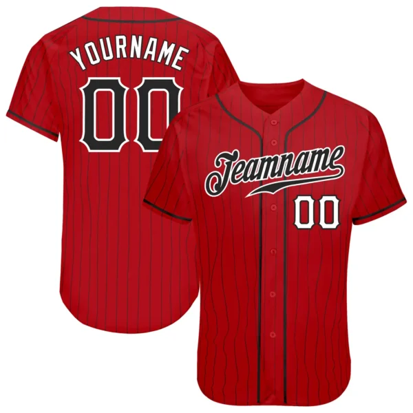Custom Red Pinstripe Baseball Jersey with Black-White