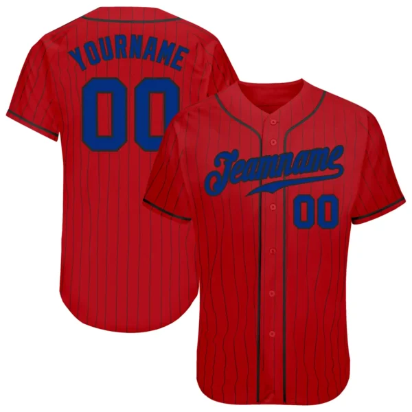 Custom Red Pinstripe Baseball Jersey with Royal-Black