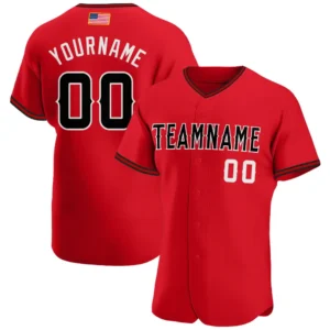 Custom Red USA Flag Fashion Baseball Jersey with Black-White
