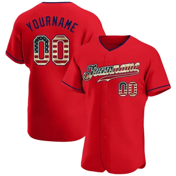 Custom Red USA Flag Fashion Baseball Jersey with Navy