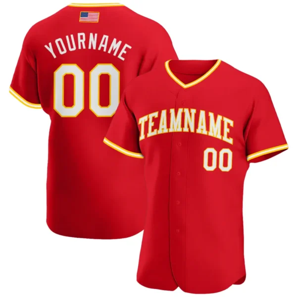 Custom Red USA Flag Fashion Baseball Jersey with White-Gold