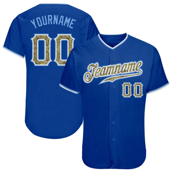 Custom Royal Baseball Jersey with Camo-Light Blue