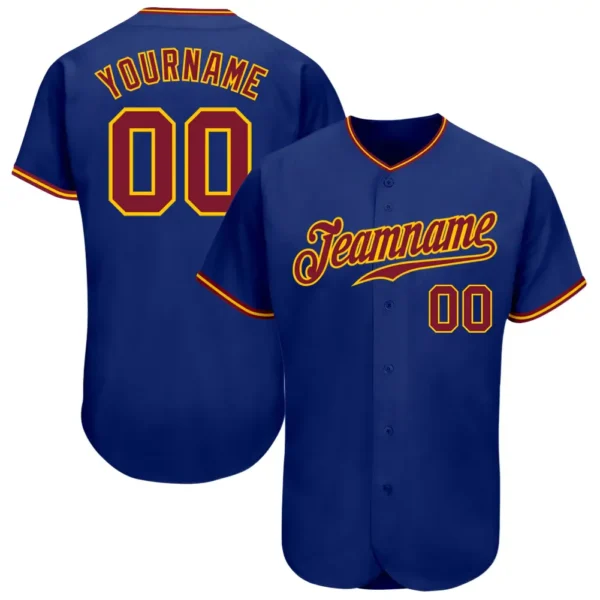 Custom Royal Baseball Jersey with Crimson-Gold