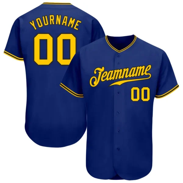Custom Royal Baseball Jersey with Gold-Black