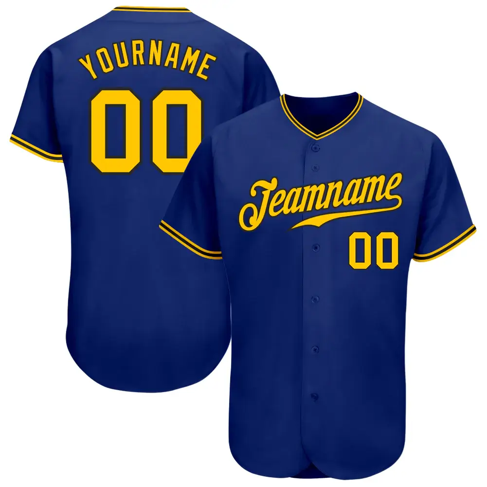 Custom Royal Baseball Jersey with Gold-Black