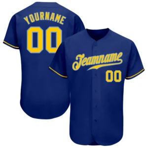 Custom Royal Baseball Jersey with Gold-Light Blue