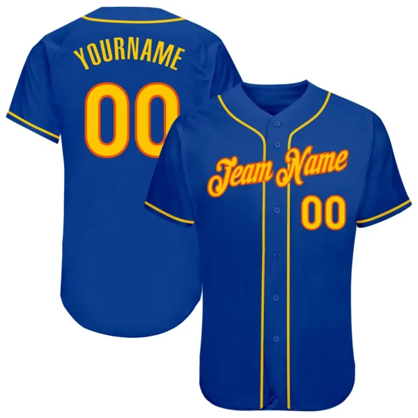 Custom Royal Baseball Jersey with Gold-Orange