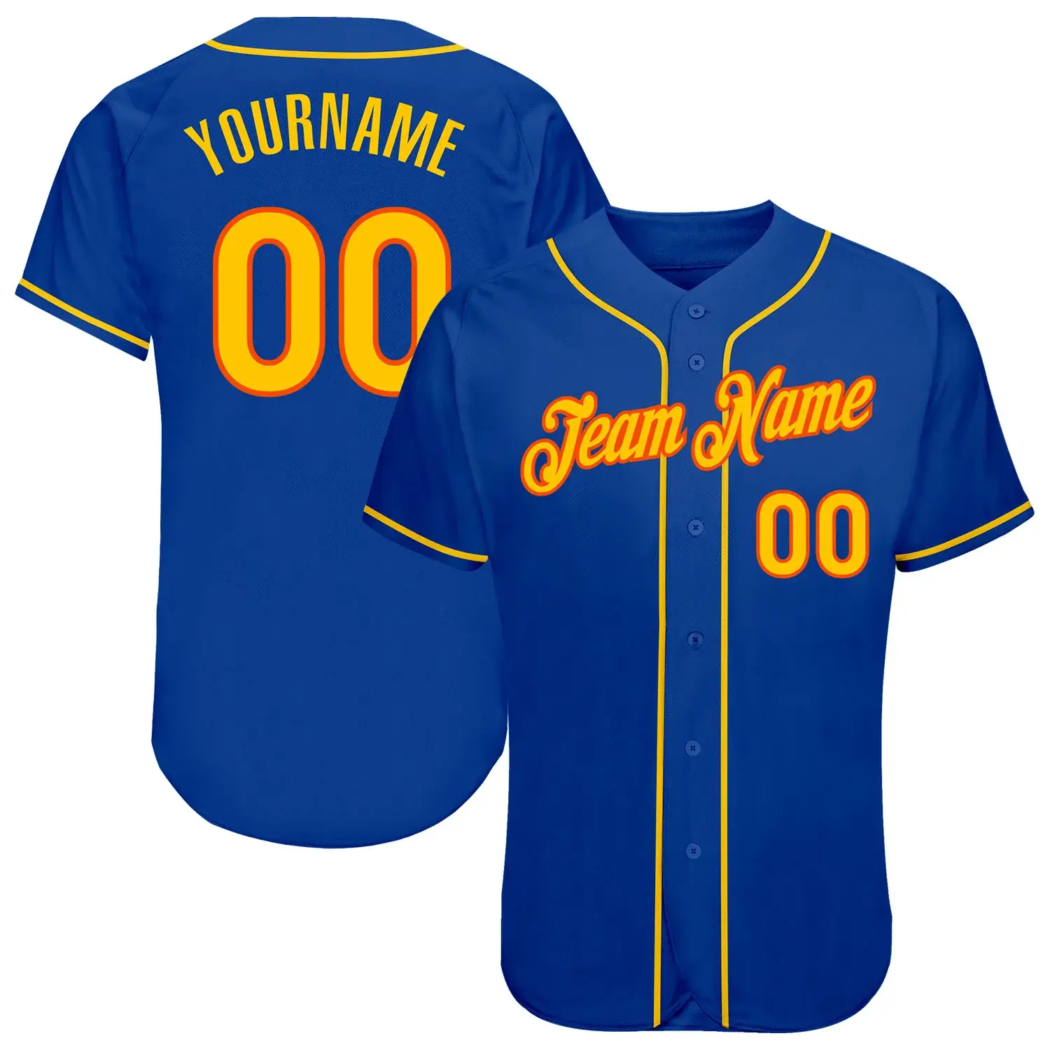 Custom Royal Baseball Jersey with Gold-Orange