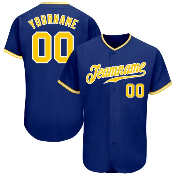Custom Royal Baseball Jersey with Gold-White