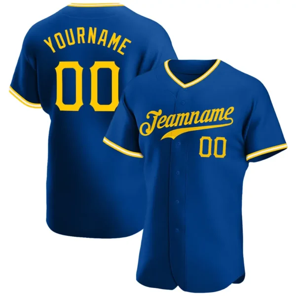 Custom Royal Baseball Jersey with Gold-White
