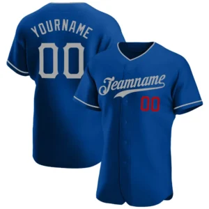 Custom Royal Baseball Jersey with Gray-Red